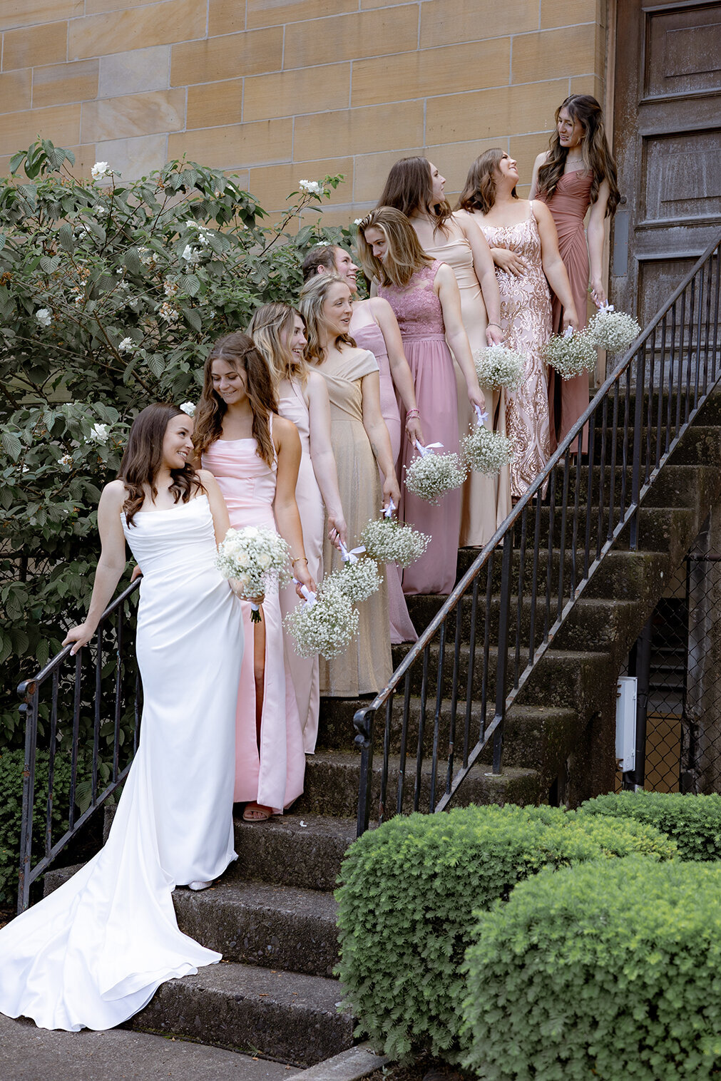candid-bridesmaid-portraits-stairs-steubenville-ohio