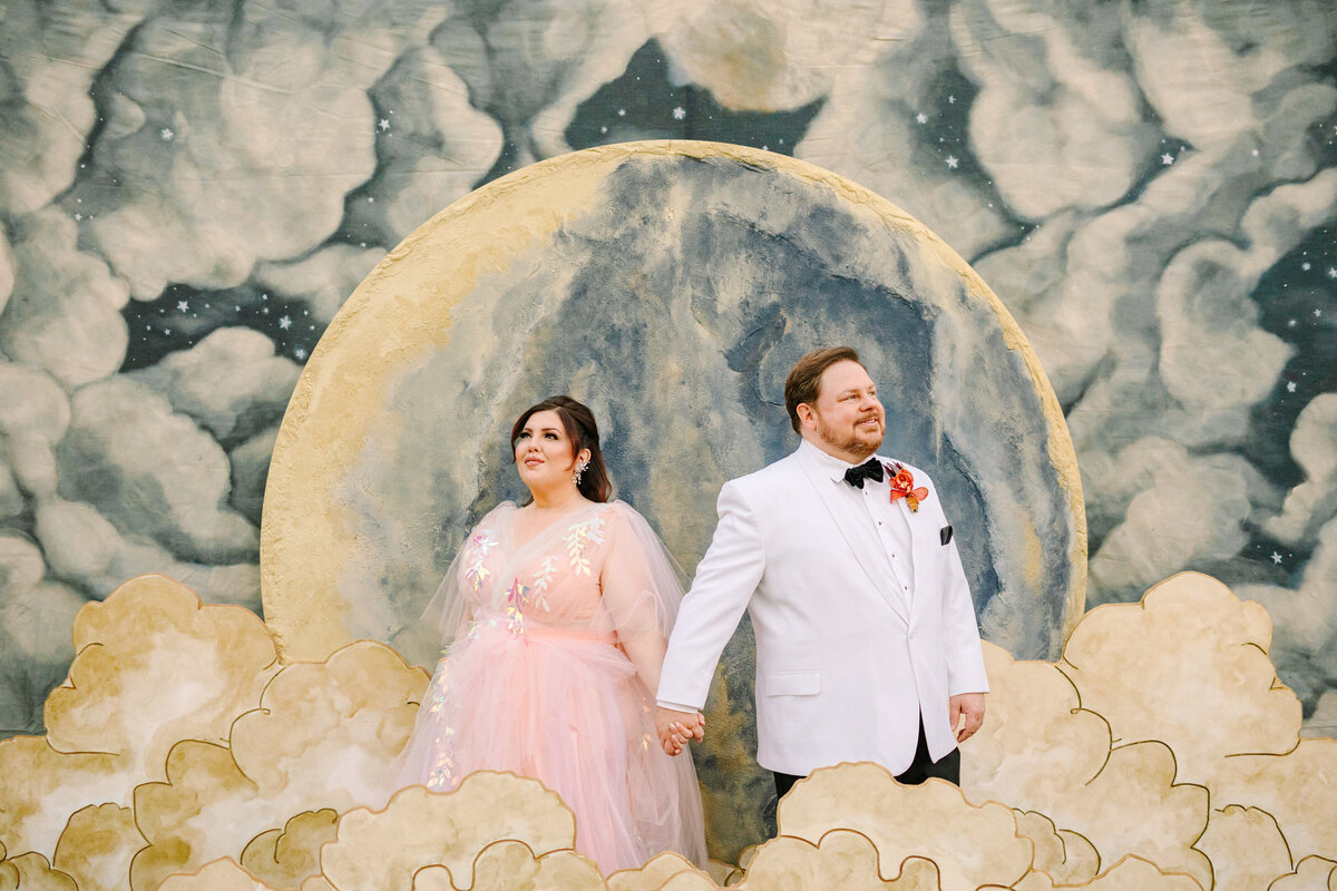 Unique Palm Springs wedding design incorporating bold patterns and vintage visuals