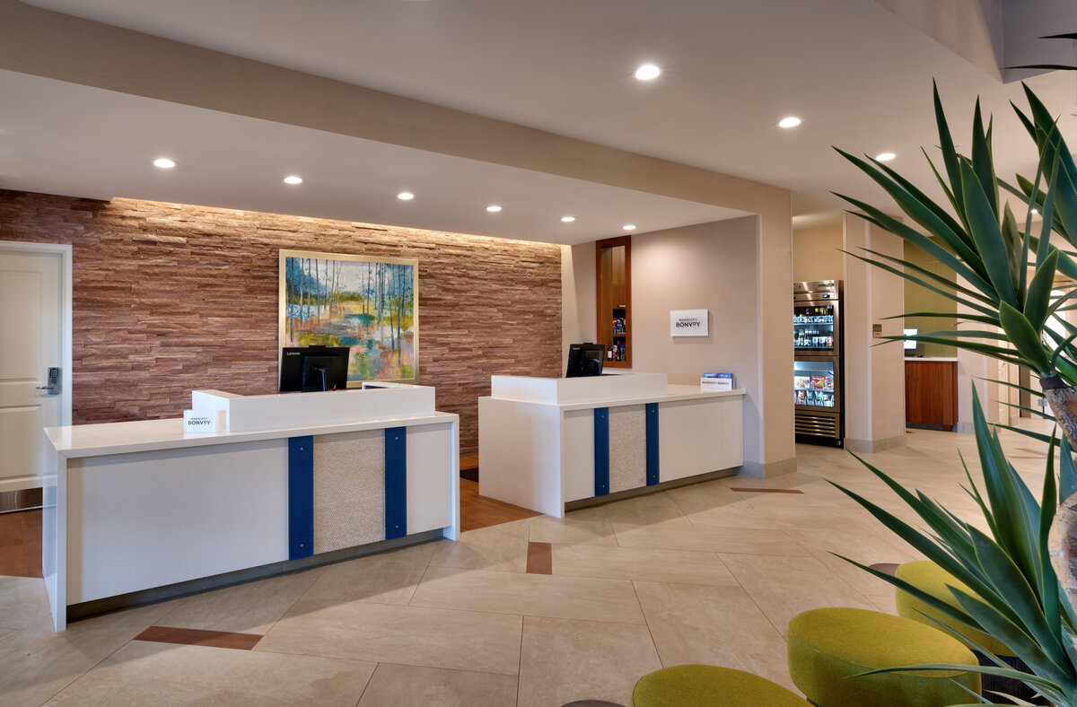 Wide shot of reception in Courtyard Marriott in Sedona Arizona