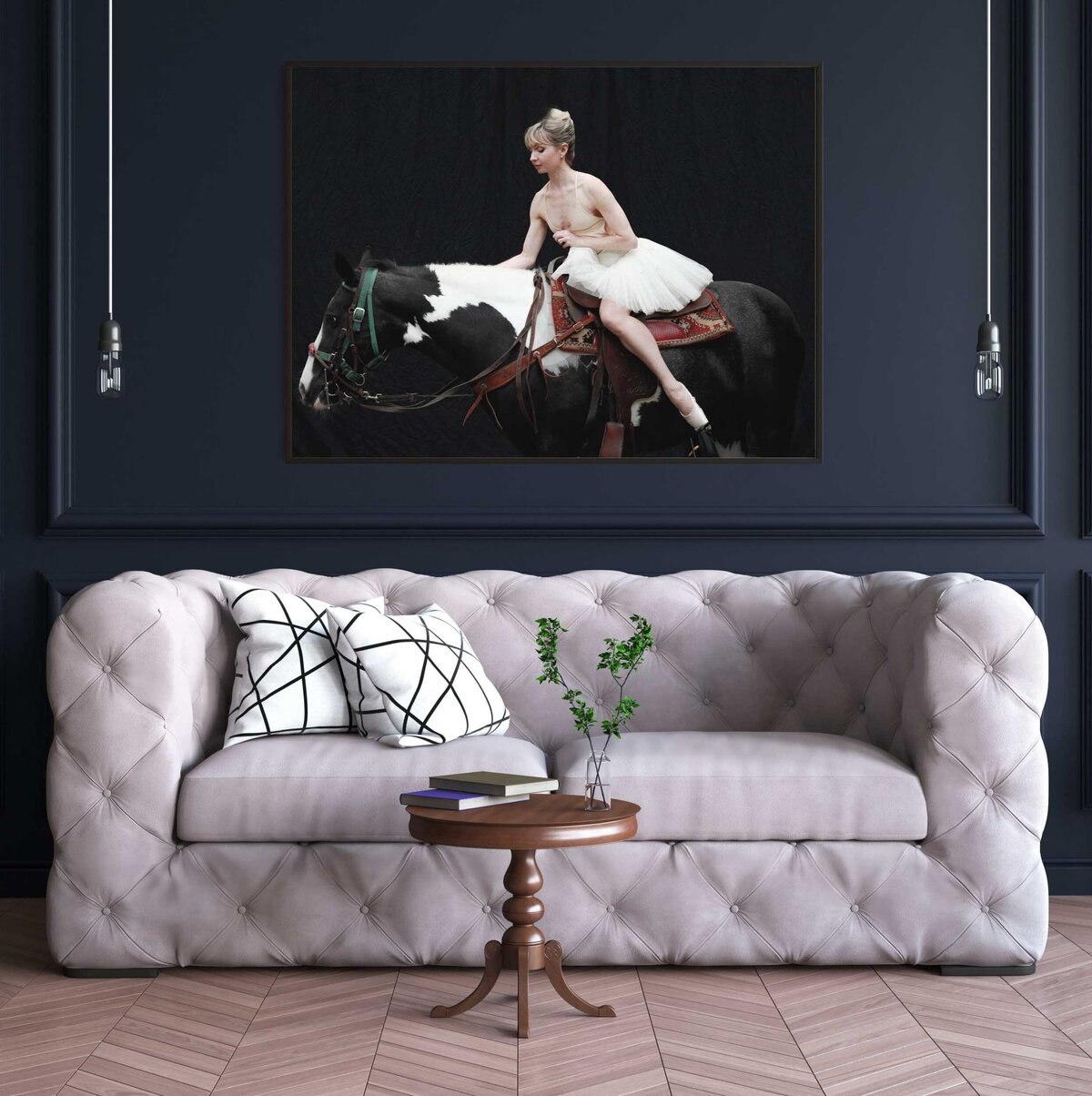 Framed wall art - ballerina sitting on horse-22