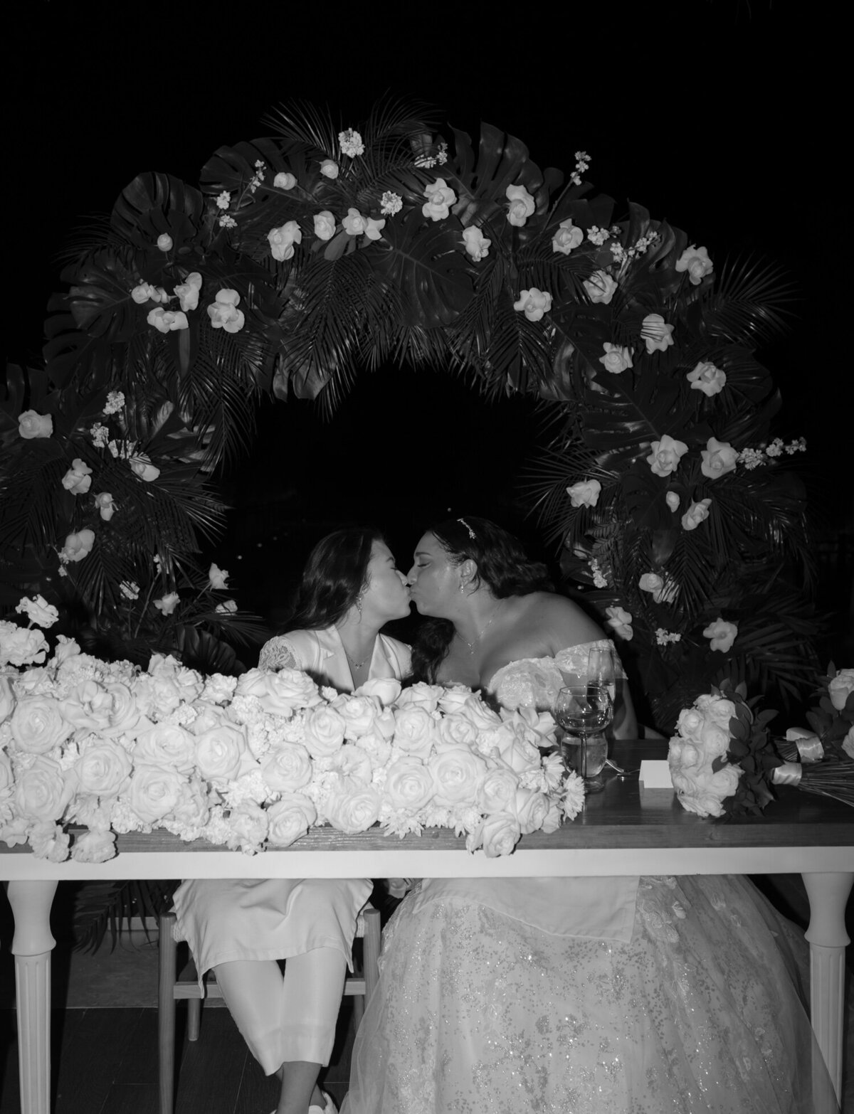 brides kiss, same sex wedding in Mexico, Paradisus Playa del Carmen