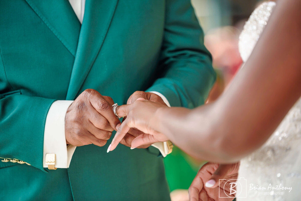 Newlyweds radiating happiness as they celebrate their wedding day.