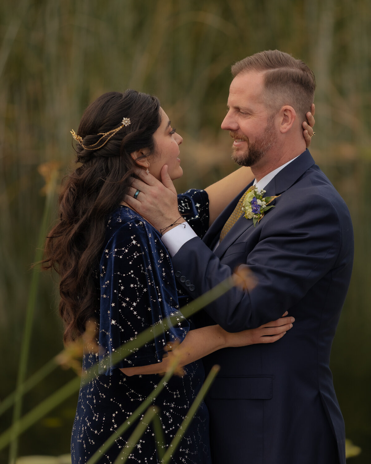 Central Coast Cypress Ridge Pavilion Wedding candid couples sunset photos on dock with pond