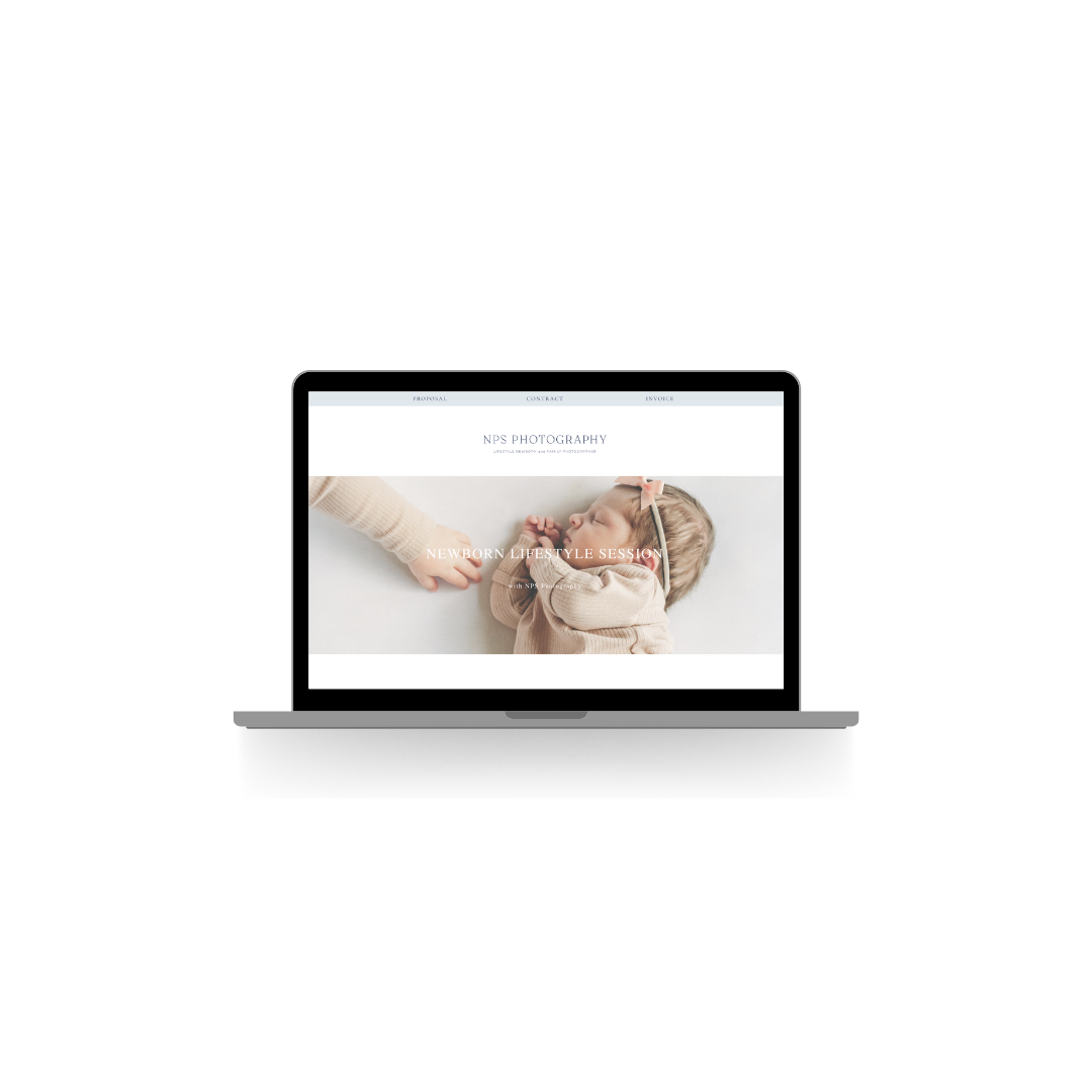 NPS Photographys Dubsado newborn session proposal - link for Dubsado discount code