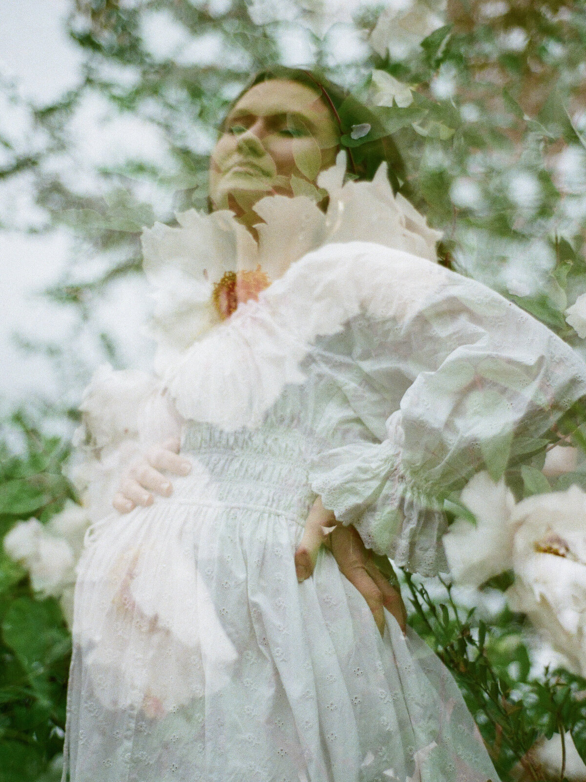 double exposure of pregnant woman and flowers by huntsville photographers fauna & film