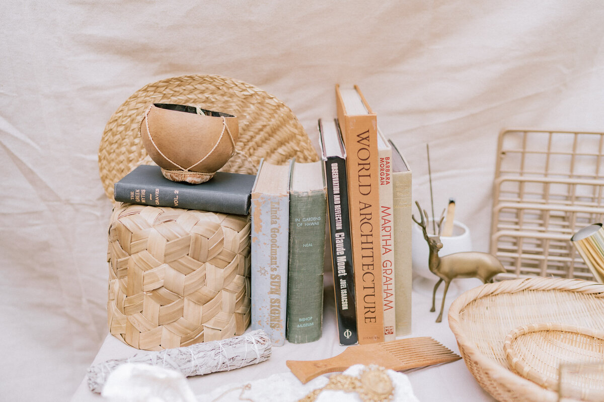 Vintage books, jewelry and textiles on display at Art and Flea in Honolulu. Photography by Megan Moura