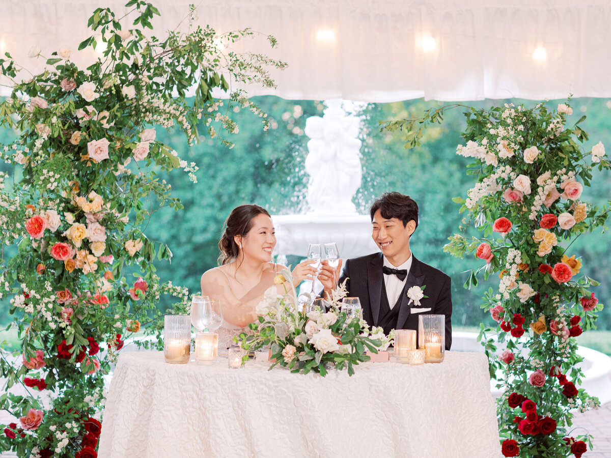 Bride and groom in their couples table