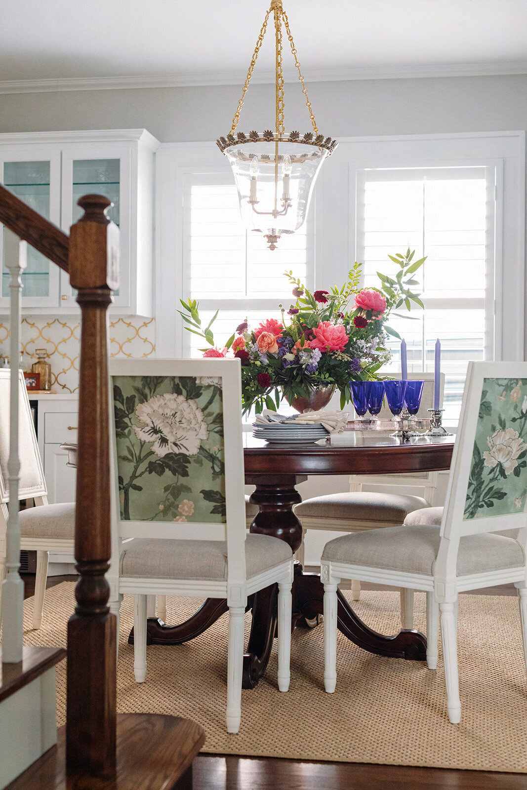 Kitchen Table and Chairs with Floral Fabric Pattern