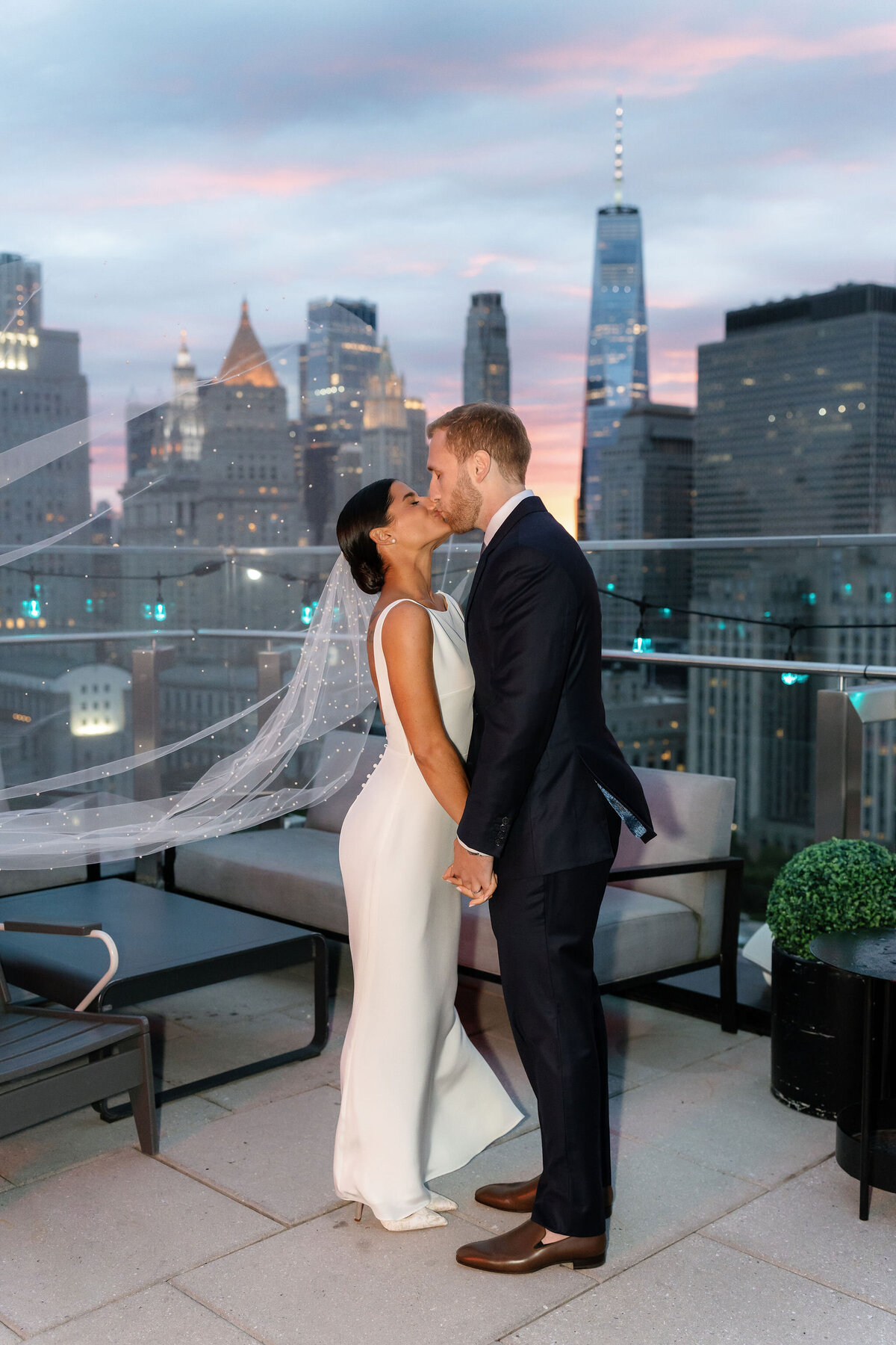 NYC  Sunset Bride + Groom Portrait by Lisa Blanche Photography