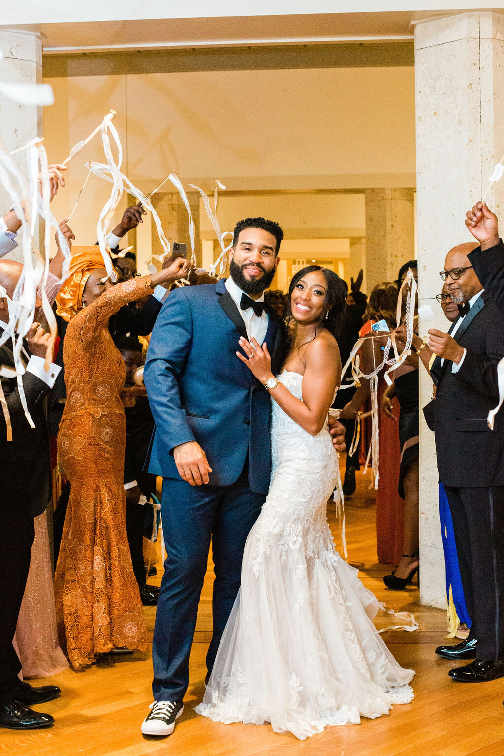 grand exit bride and groom ribbon wands