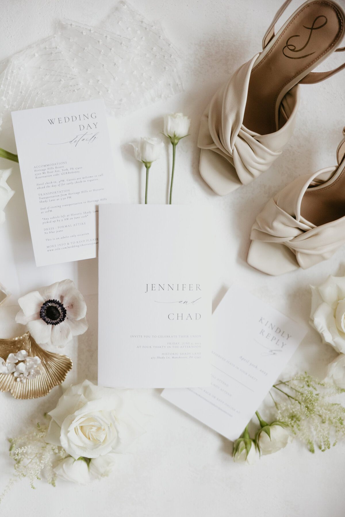 White out Wedding Invitation and Flat Lay Details