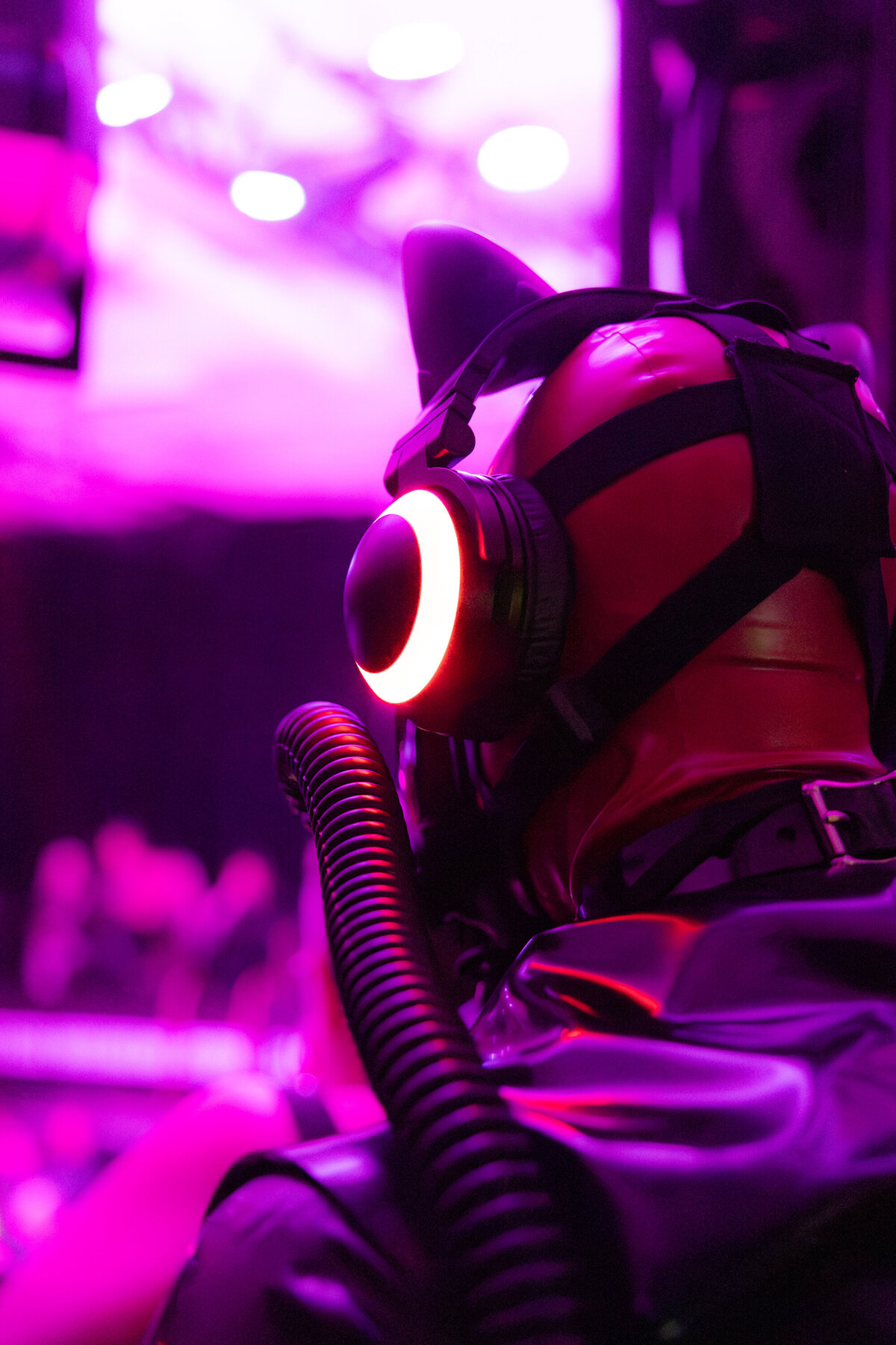 Latex helmet of participant at the Montreal Fetish Weekend