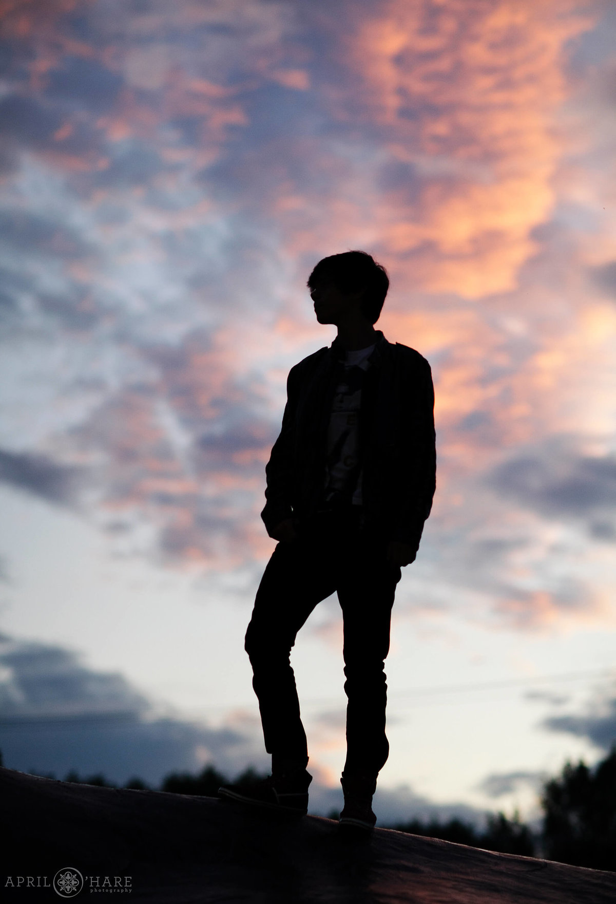 Creative senior photo of a silhoutte at sunset in Denver Colorado