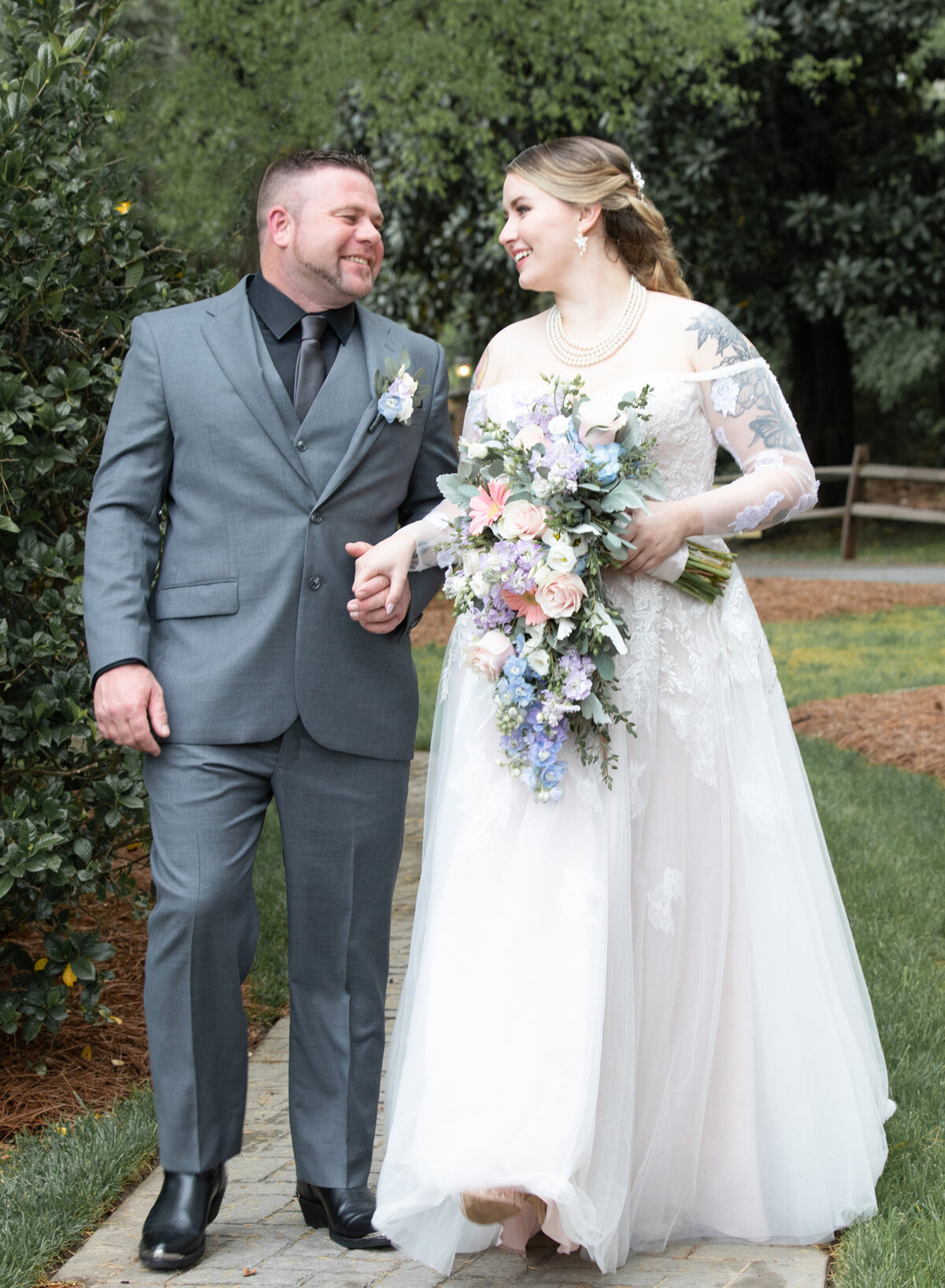Carl-House-Bride-Groom-Walking-Garden-Auburn-Georgia-Wedding