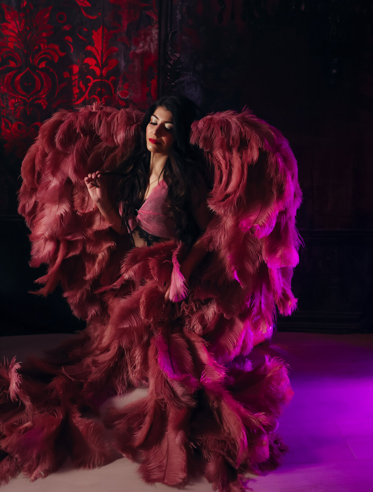 Savannah Boudoir Portrait in pink wings