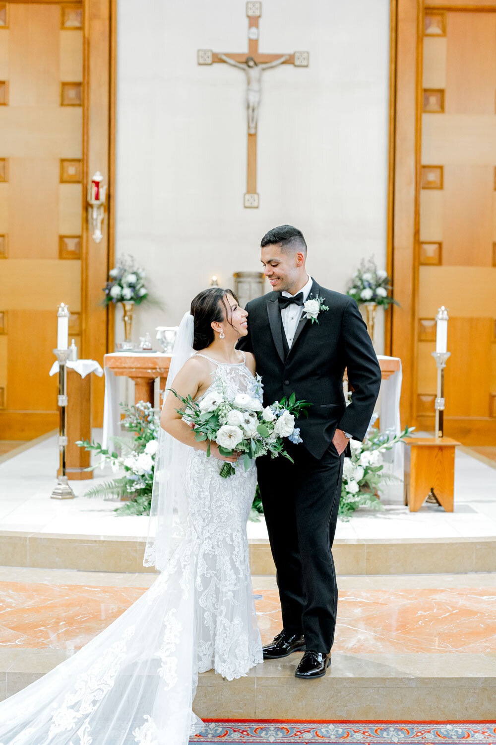 Bride and groom after ceremony in the wedding altar
