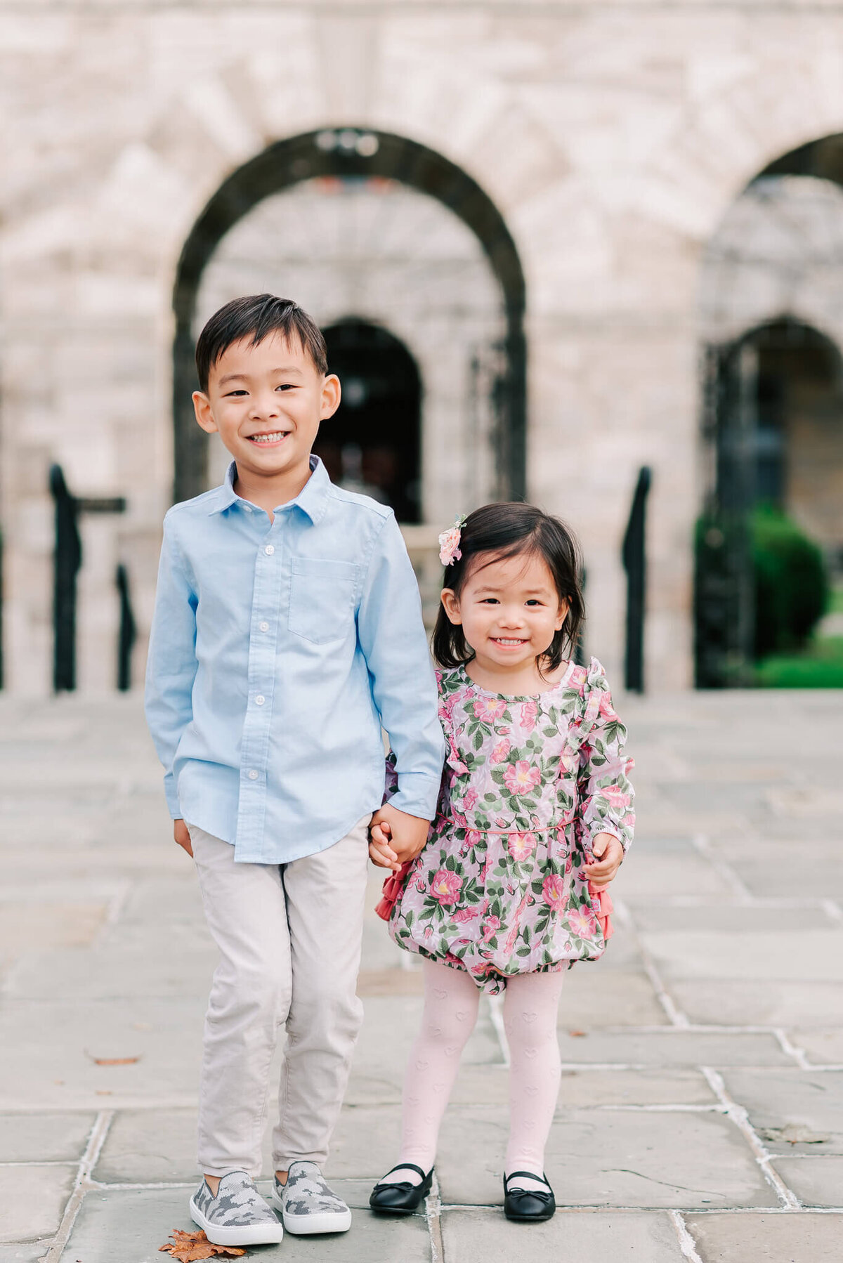 Siblings holding hands at their session by Denise Van, a northern virginia family photographer