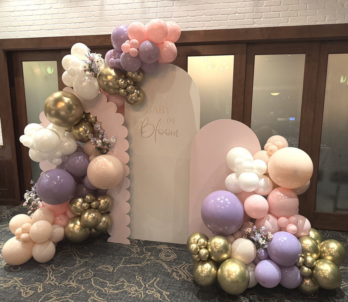 pink purple gold balloons for baby shower