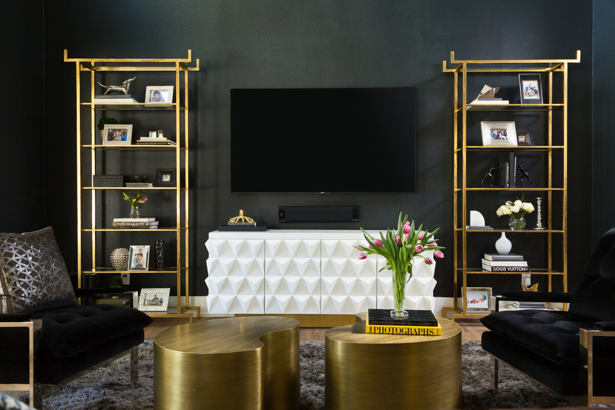 Modern White TV Table with Golden Lounge Table