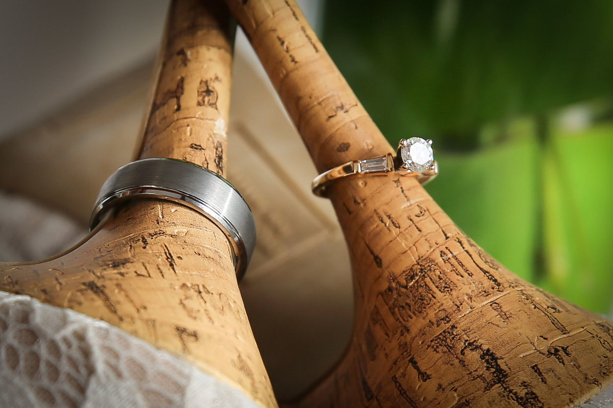 Wedding rings on the stiletto of bride's shoes. Photo by Ross Photography, Trinidad, W.I..