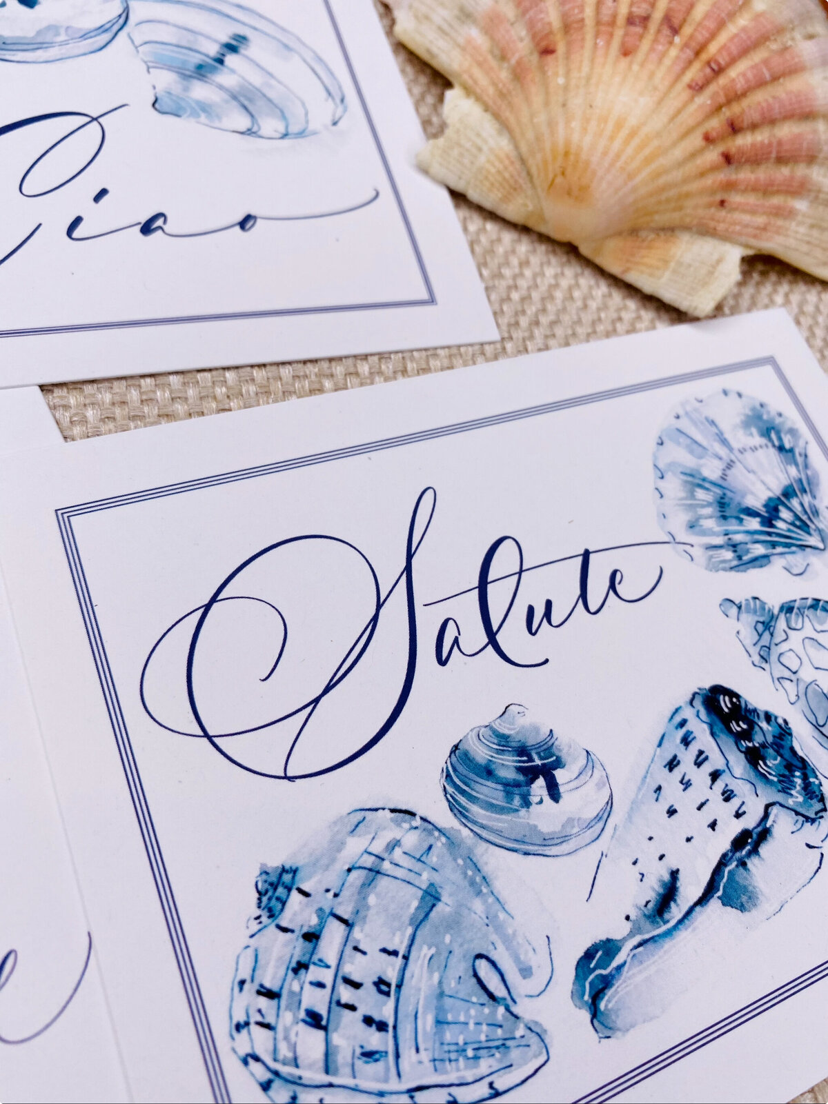 Custom envelope calligraphy with seashell watercolor