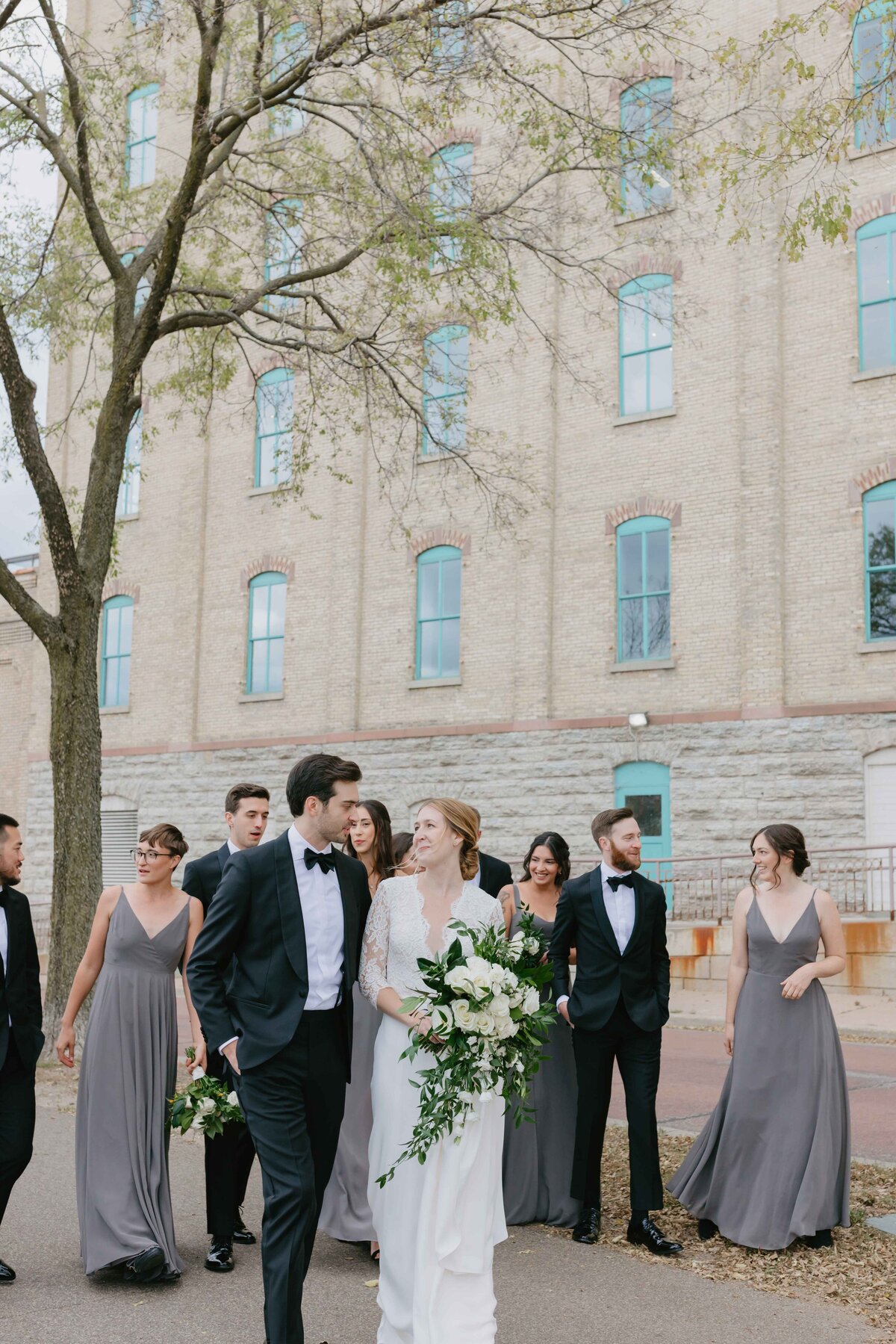 couple and wedding party in Minneapolis