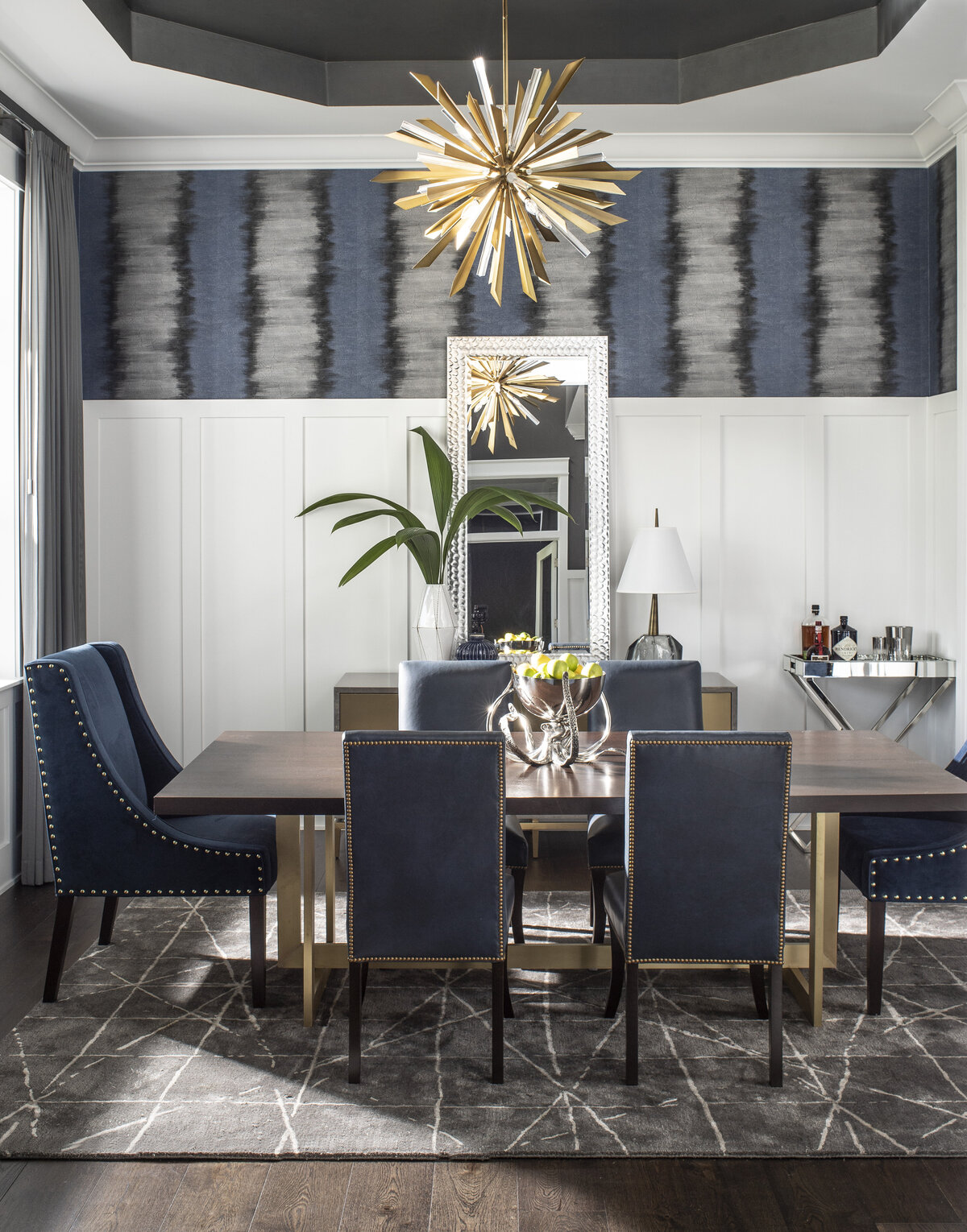 Aesthetic Dining Table with Blue Comfy Chairs