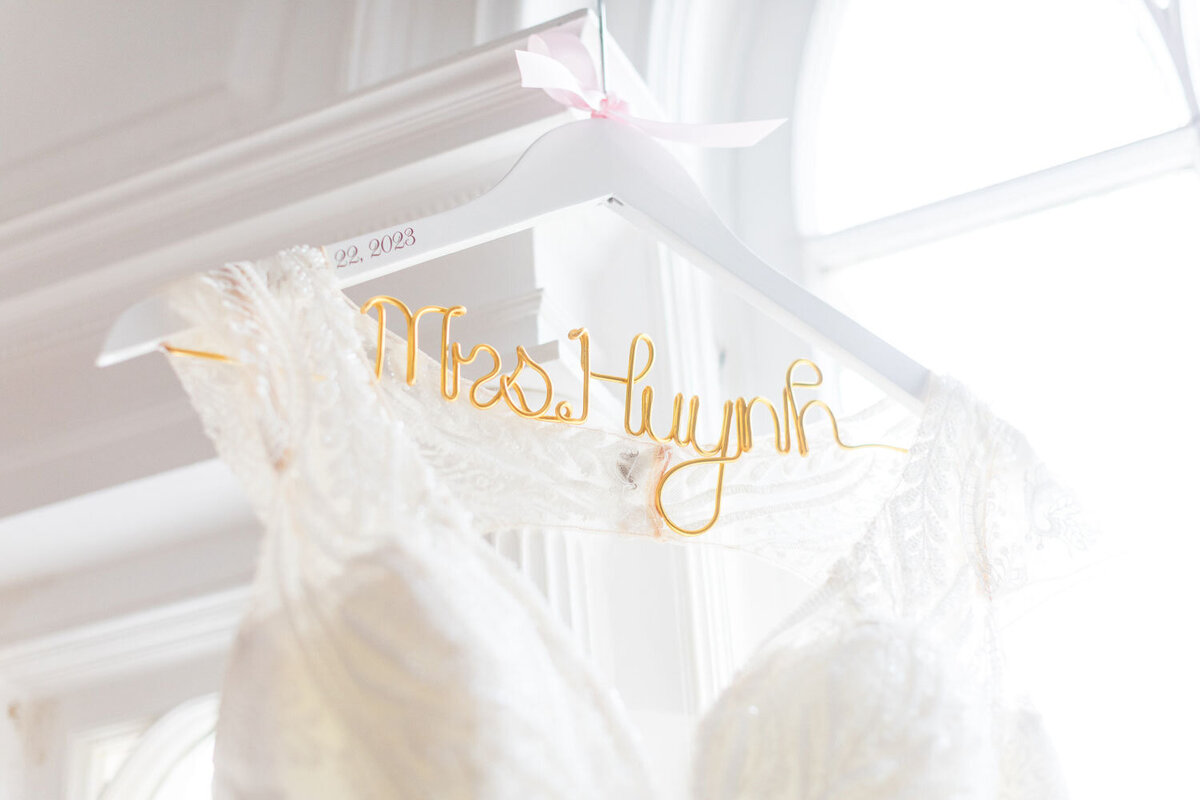 Custom hanger design with brides name on it