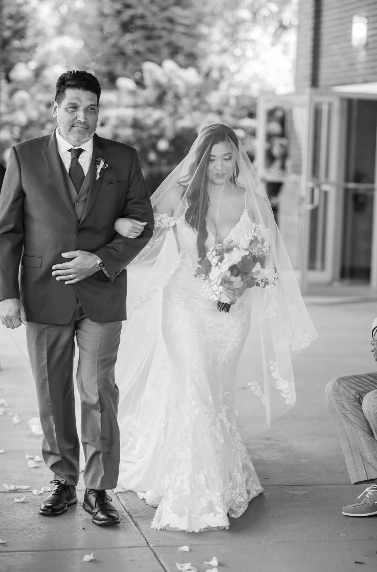 Father walks veil covered daughter down the aisle at Venue 92, Woodstock, GA