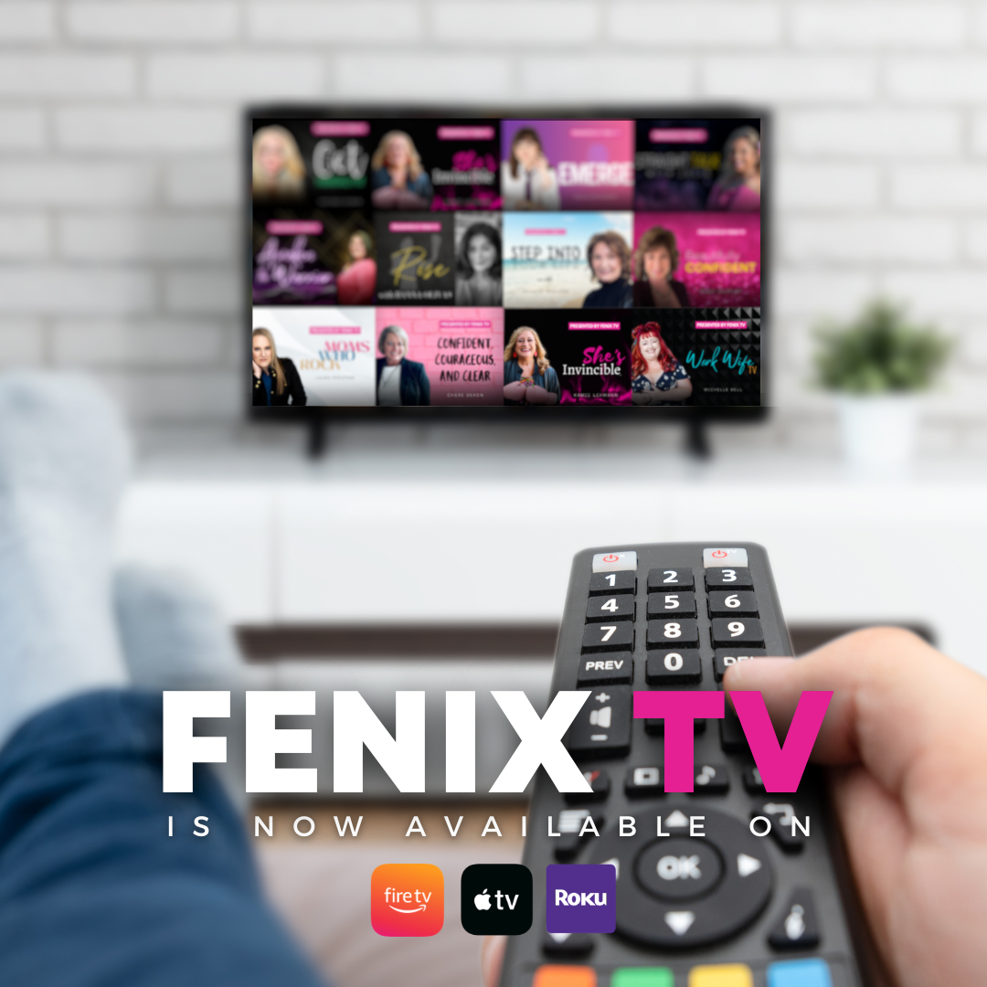 Holding a remote in front of a TV with text "Fenix TV"