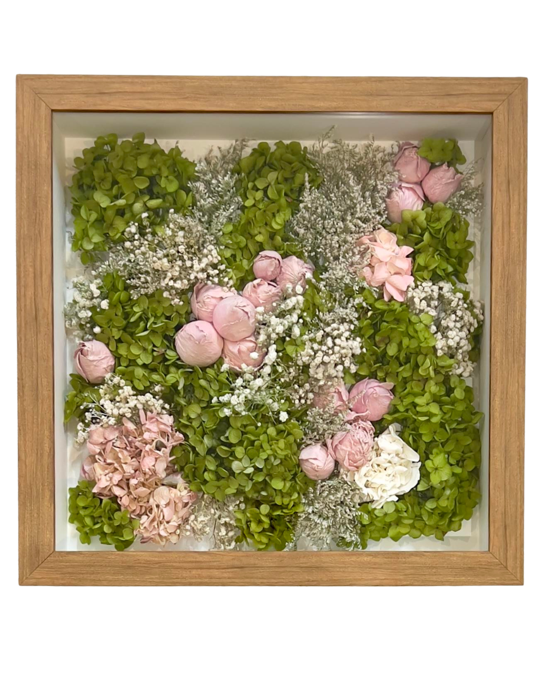 Wedding bouquet preserved in 3D frame.