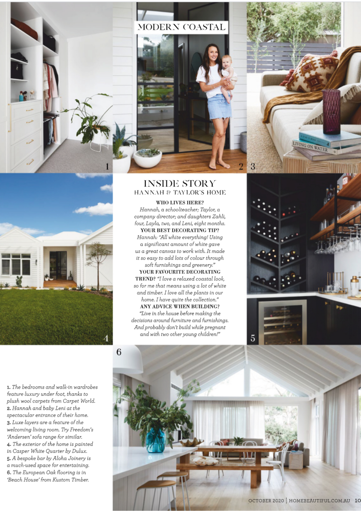 Lisa Hunter Interiors Featured in a magazine spread with a open plan living and dining room, walk-in robe and exterior home view. 