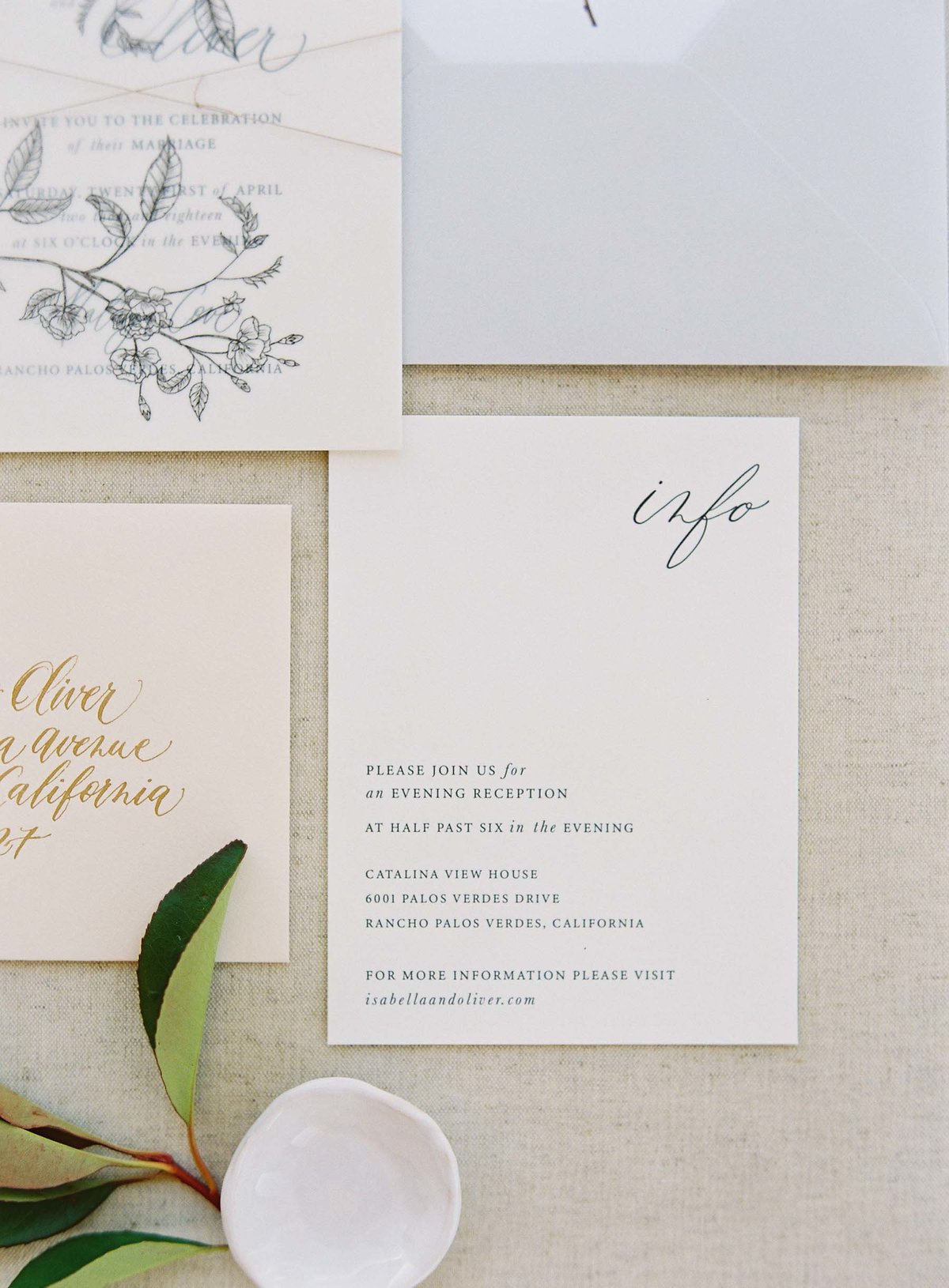 Plume & Fete collections romantic garden wedding invitation suite detail card