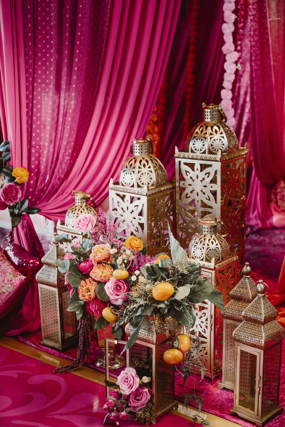 red-pink-orange-gold-sangeet-decor-flowers-02