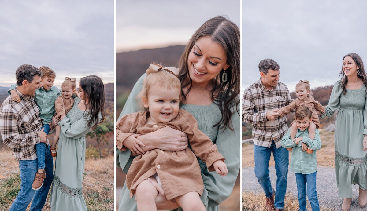 couple and two children playing in the fall