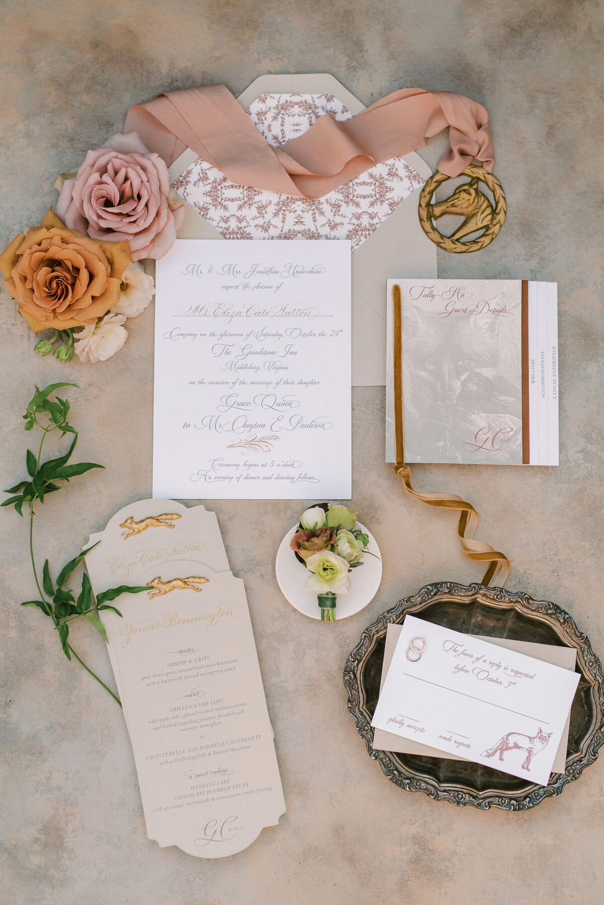 wedding invitation with custom calligraphy