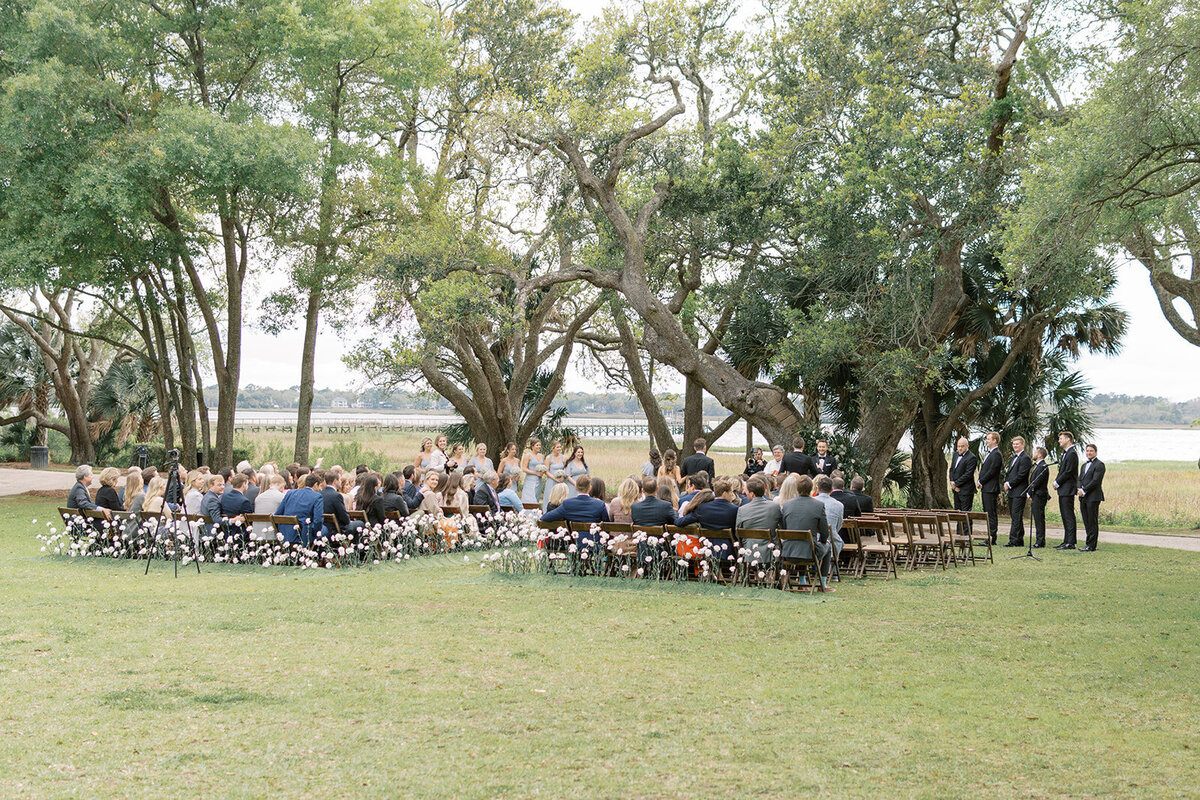 Lowndes Grove wedding ceremony under oak trees