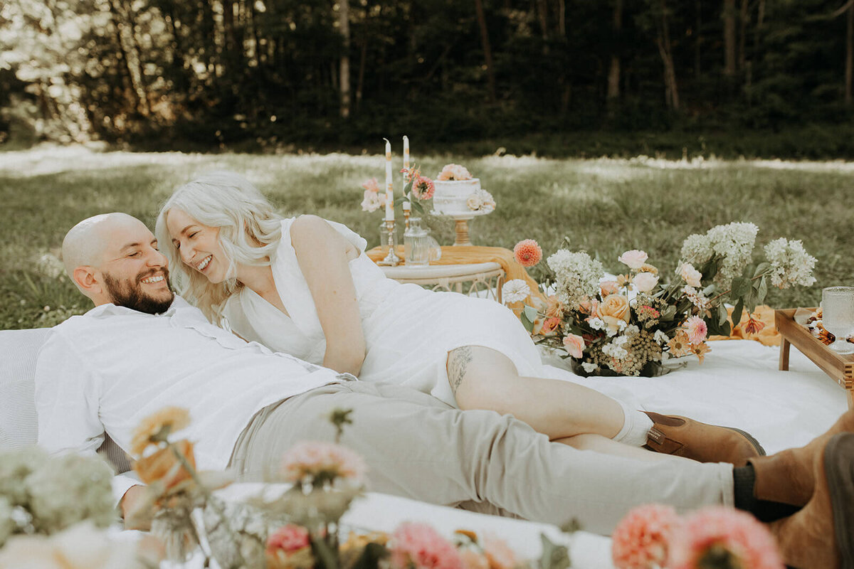 Bride and groom at their elopement picnic in the Smoky Mountains