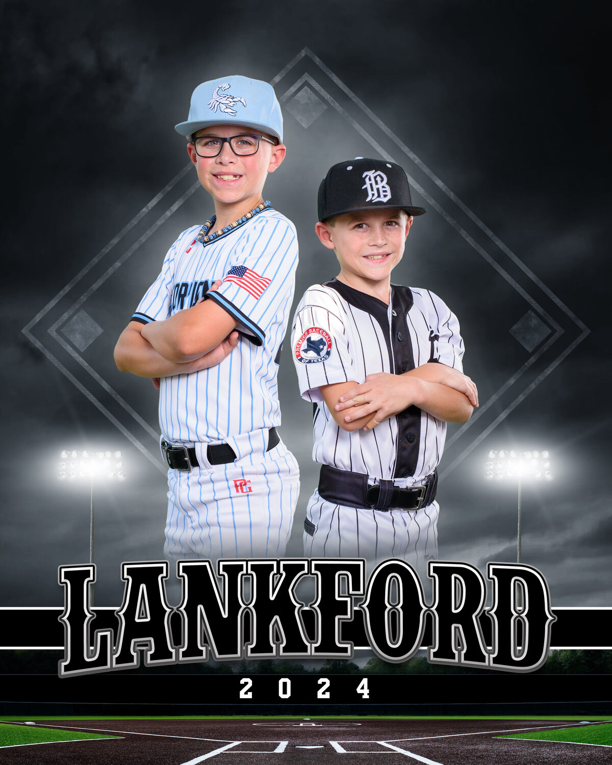 Sibling baseball pose