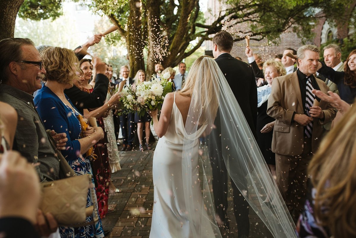 confetti exit at downtown Portland wedding