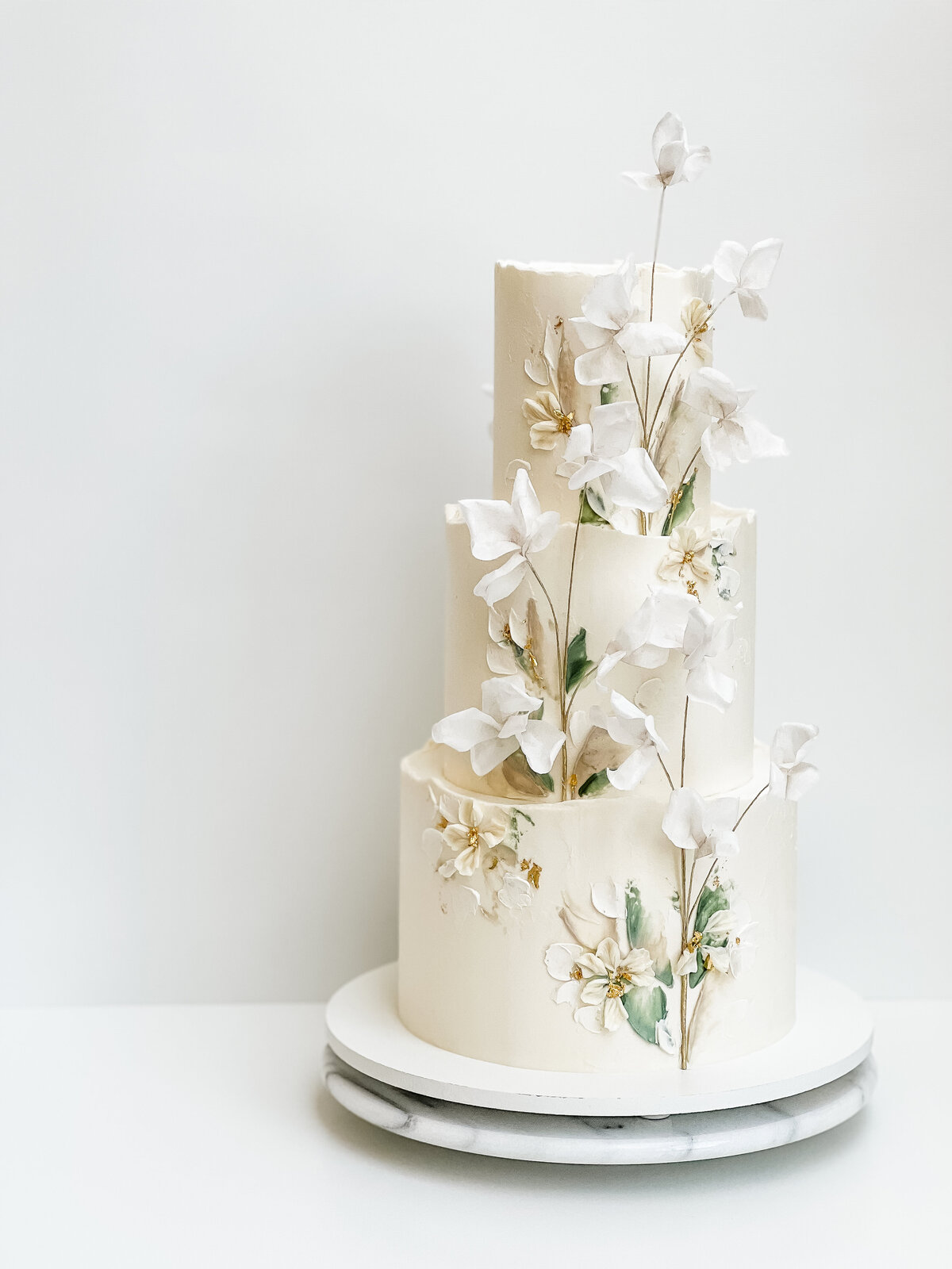 buttercream wafer paper flower wedding cake