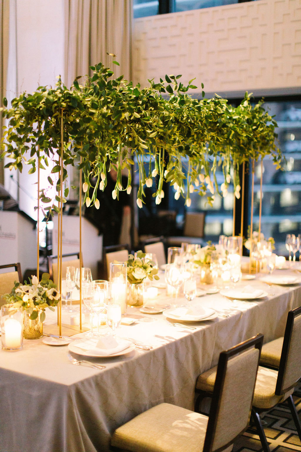 Langham Chicago Wedding with Suspended Greenery Centerpieces_11