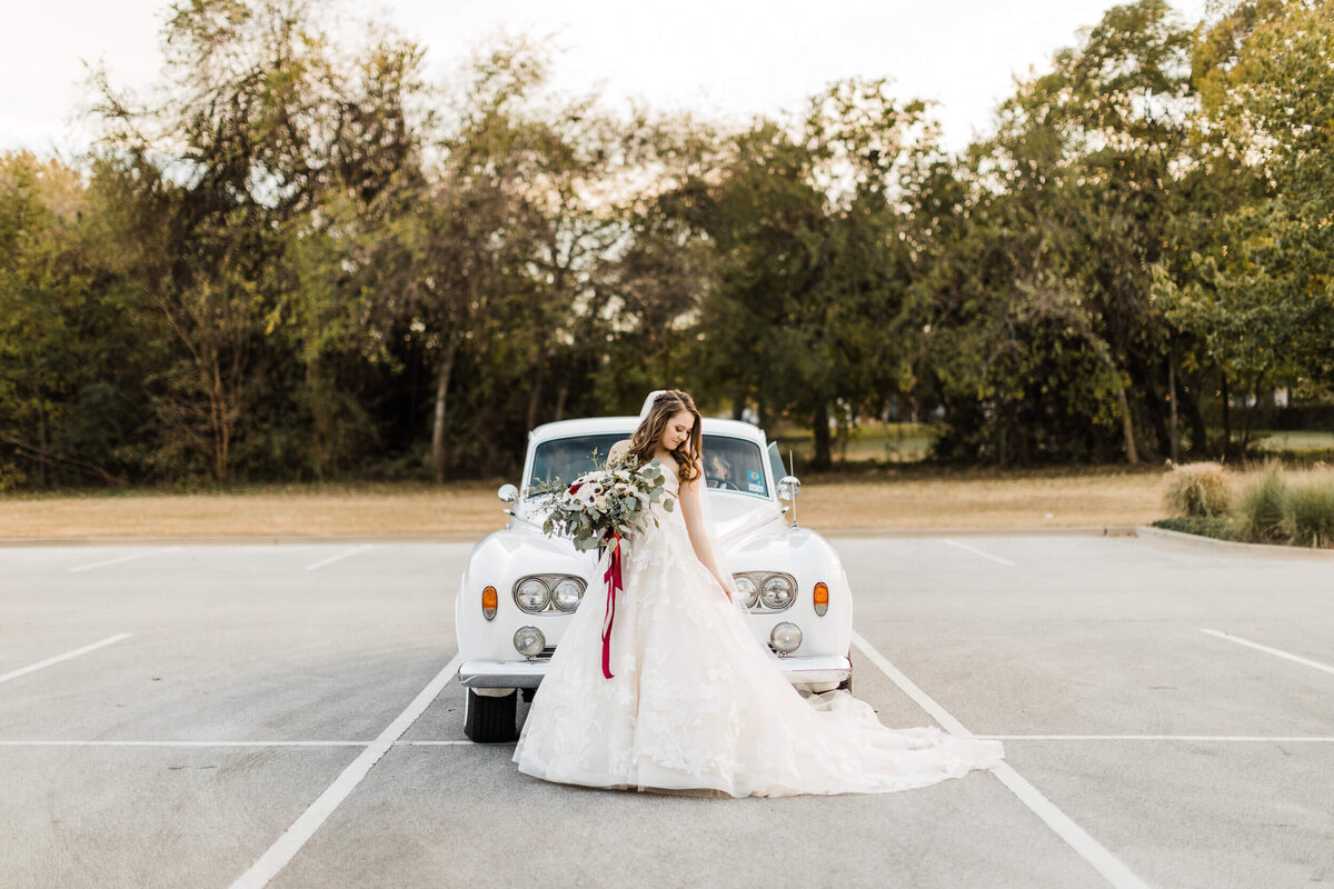 Bride with vintage car pictures in Dallas