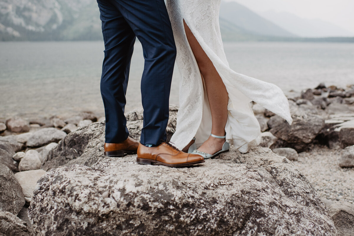 Photographers Jackson Hole capture bride and groom's shoes