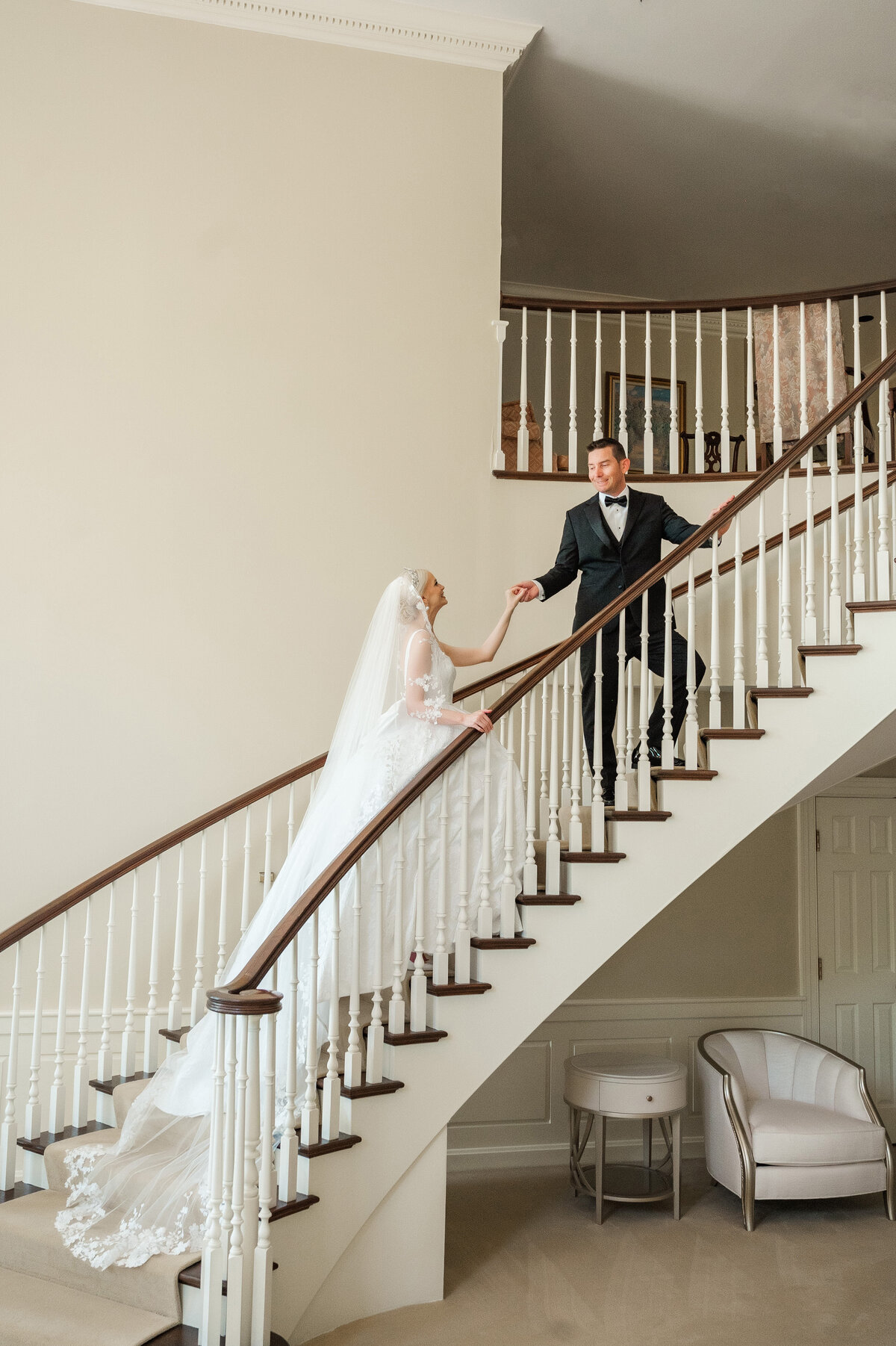 med spa staircase wedding photo at The Grand Resort