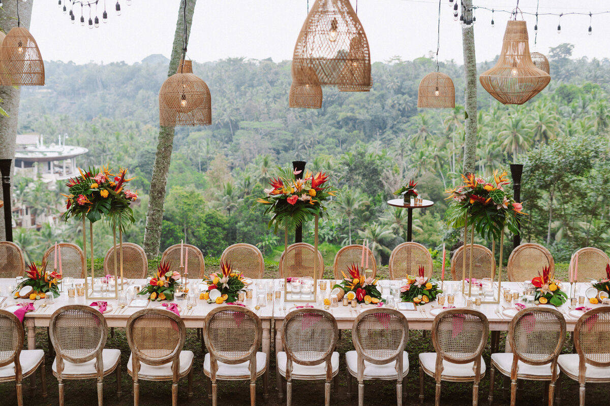 Beautiful jungle wedding reception with Boho inspired decor.