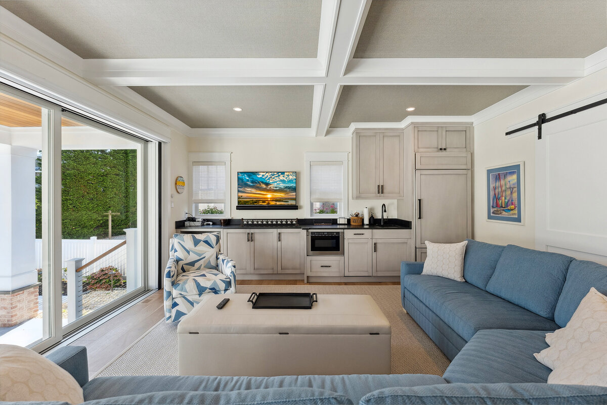family room with cabinets