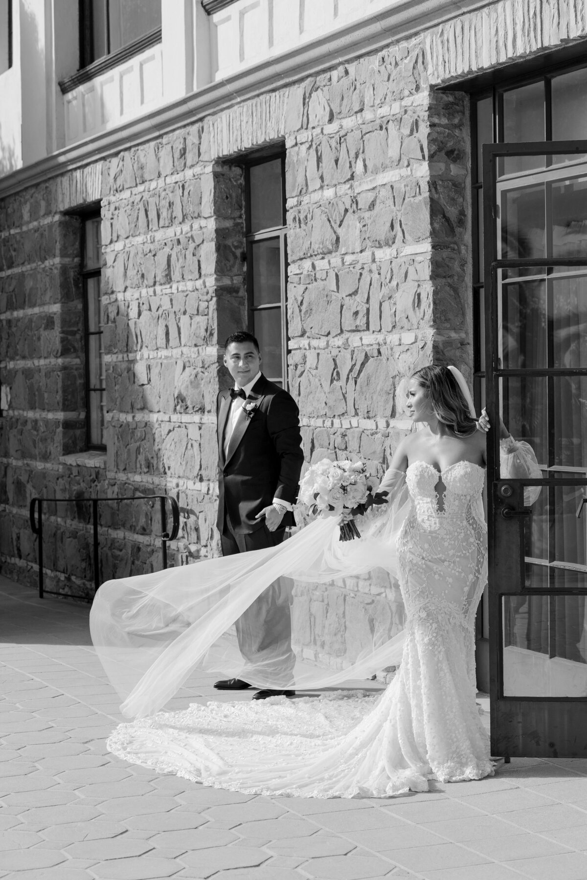 Black and white photos of a couple at Bel Air Bay Club