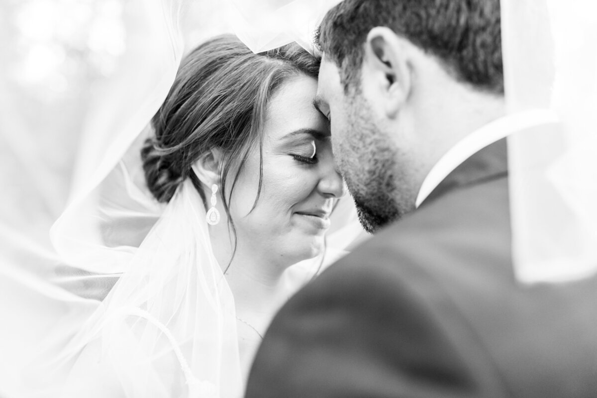 Intimate Black and White Photo of Bride and Groom
