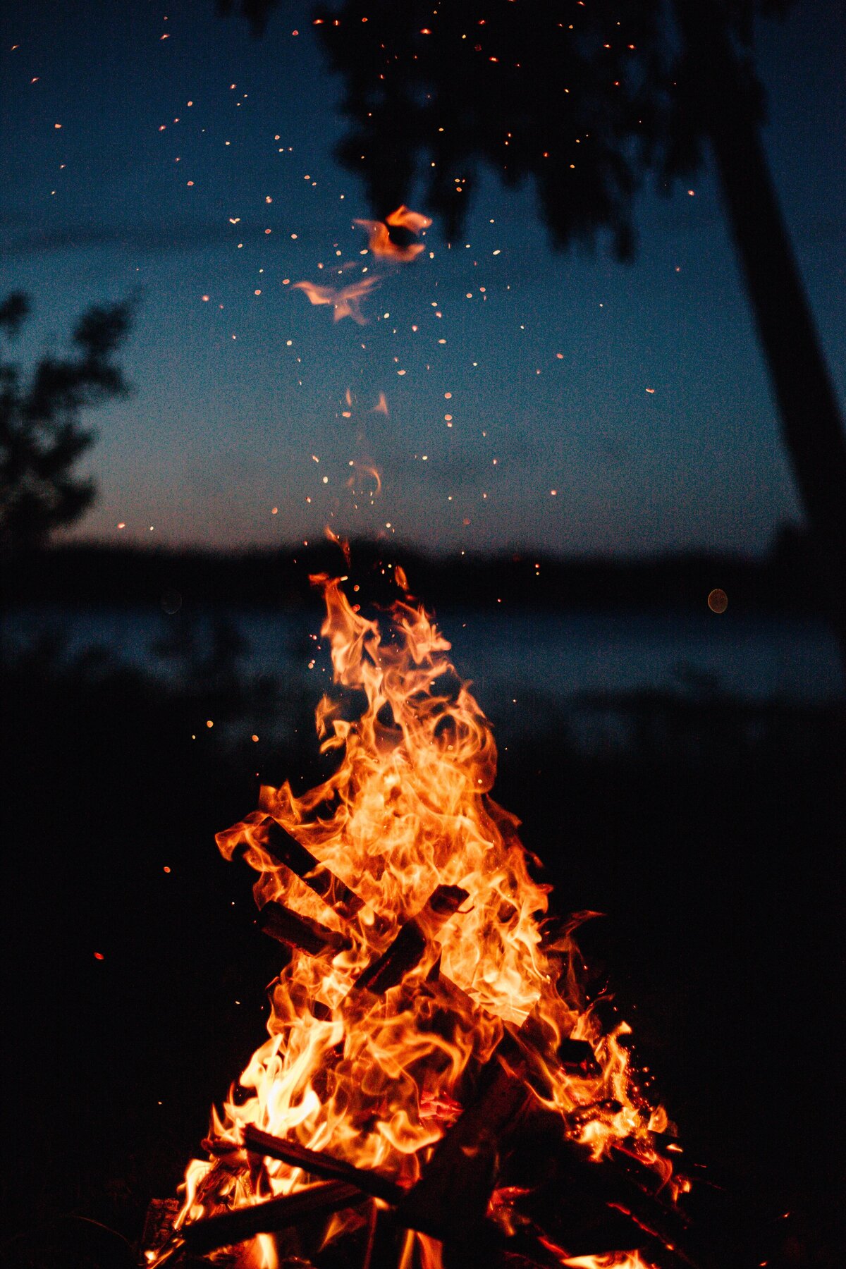 A bonfire at nighttime.